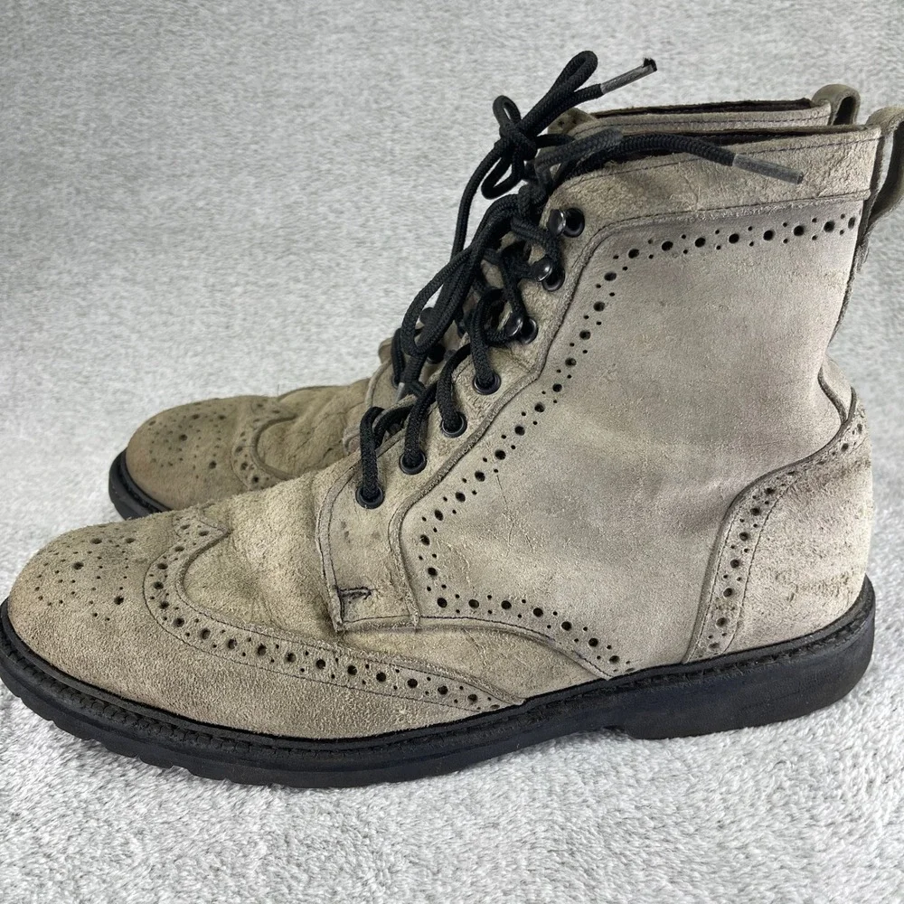 Allen Edmonds Boots Men 11.5 Gray Long Branch Wingtip Distressed Suede Lace Up